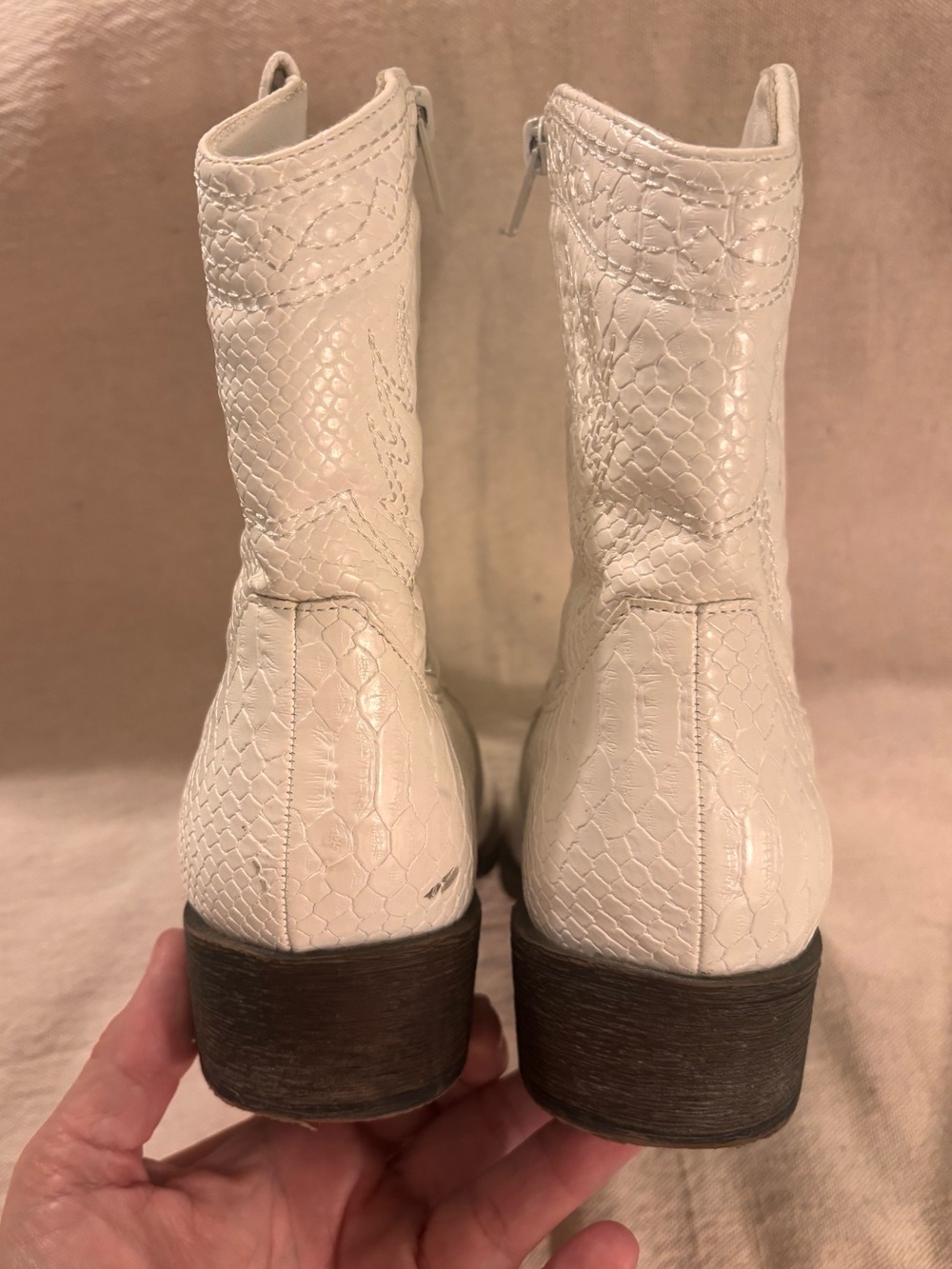 Coconuts by Matisse Pistol white faux snakeskin-embossed ankle cowboy boots - Picture 8 of 13